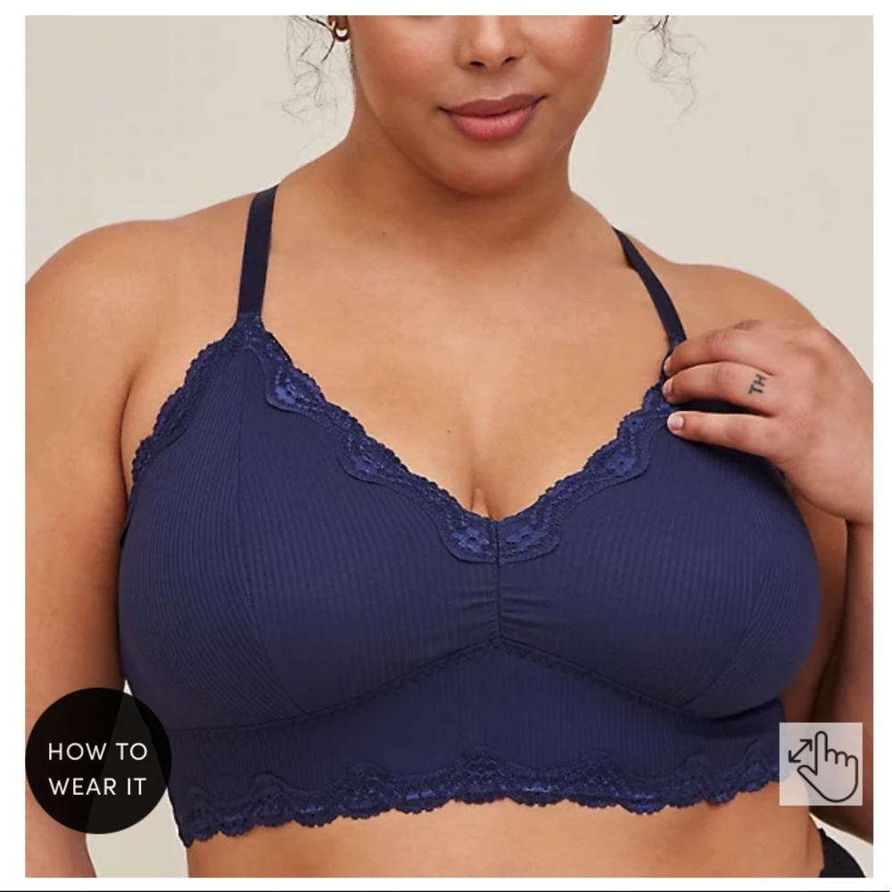 Navy Ribbed With Lace Trim Bralette Size 3